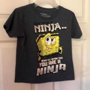 SpongeBob SquarePants Gray Ninja T-Shirt Boys Small S 5/6 Nickelodeon